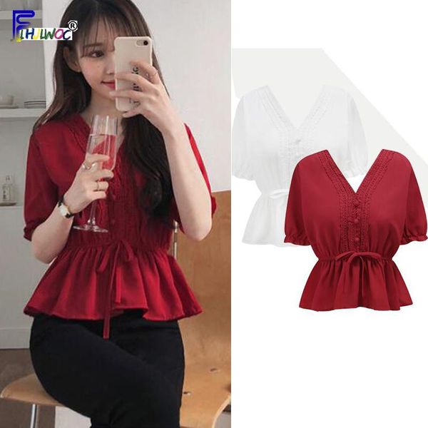 

women's blouses & shirts cute sweet woman fashion preppy korean japan style clothes design slim waist bow tie white button shirt bl