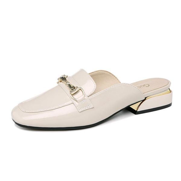 

baotou square heel slippers, metal decorative solid color shoes for women, women's platform slippers, Black