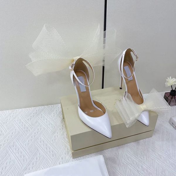 Spitze echte Lederschnalle formelle Schuhe, modische Hochzeitshochschürze, 10 cm Sandalen, Ledermaultiere, 34-41
