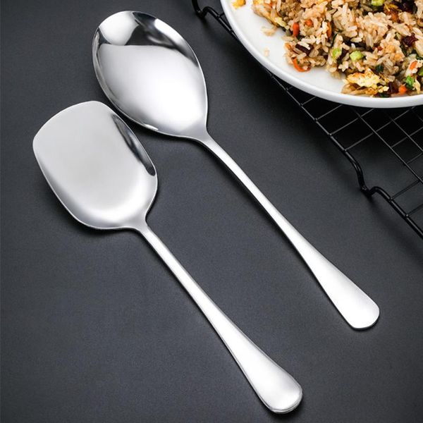 

spoons 2021 large size stainless steel soup spoon high-polish long handle rice kitchen service flatware