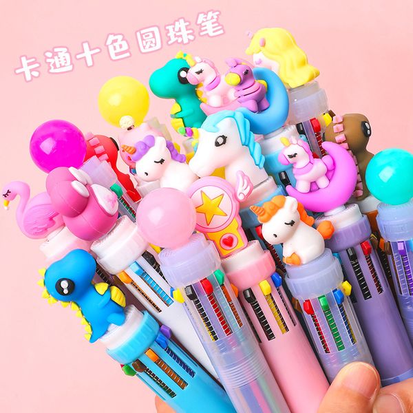 

cartoon lovely 10 color ball point pen student prs type multi function ten in one, Blue;orange