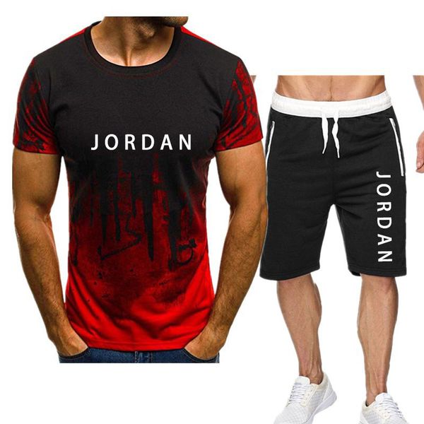 

fashion men's tracksuits 2021 ink jet t-shirt casual sports suit shorts + short sleeve, Gray
