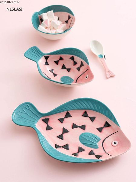 

bowls cartoons ocean fish ceramic plate dinner snack tray sushi children tableware for household kitchen supplies