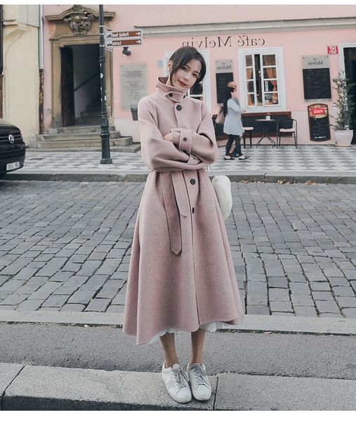 

woolen coat women's 2021 autumn and winter korean version small man cloak medium long waist off-season loose temperament, Black;gray