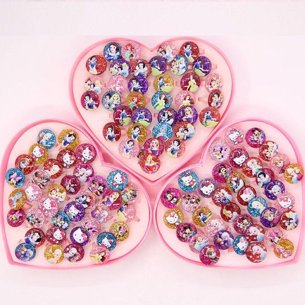 

cluster rings 36pcs mixed lots cute cartoon lovely animation resin for children kid girls baby adjustable jewelry, Golden;silver