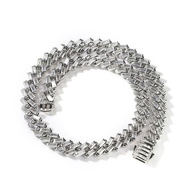 

12mm hip hop chains claw setting cubic zirconia bling ice out square cuban miami link chain necklace for men rapper jewelry, Silver