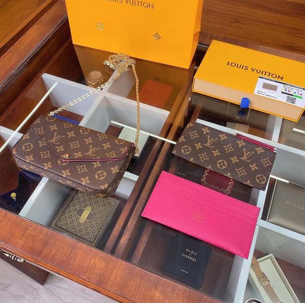 

women handbag shoulder bags totes 3pcs set pochette accessories brown flower messenger chain strap cross body ladies flap purse clutch with