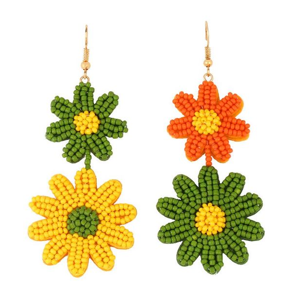 

dangle & chandelier beaded earrings multicolor daisy sunflower drop earring handmade bohemian beach jewelry oorbellen hangers, Silver