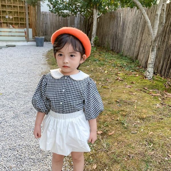 

shirts spring arrival korean style cotton plaid all-match casual long sleeve shirt with cute collar for sweet baby girls, White;black