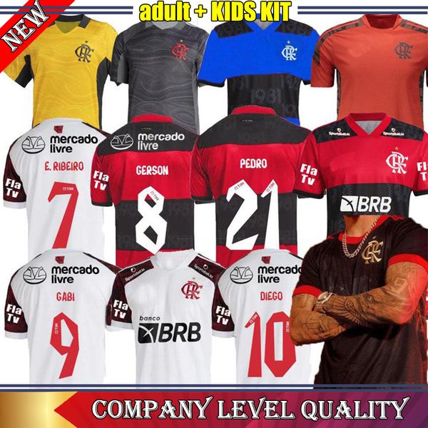 

2021 2022 flamengo club soccer jerseys man kids kit brazils kit supercopa final guerrero diego vinicius jr camisa mengo gabriel b thai quali, Black;yellow
