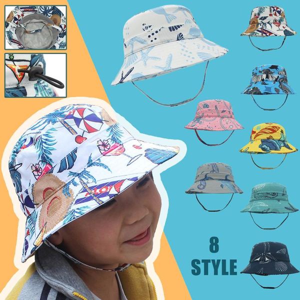 

caps & hats kids boy girl summer cartoon print bucket hat sun children beach cap outdoor accesorios casquette enfant fashion, Yellow
