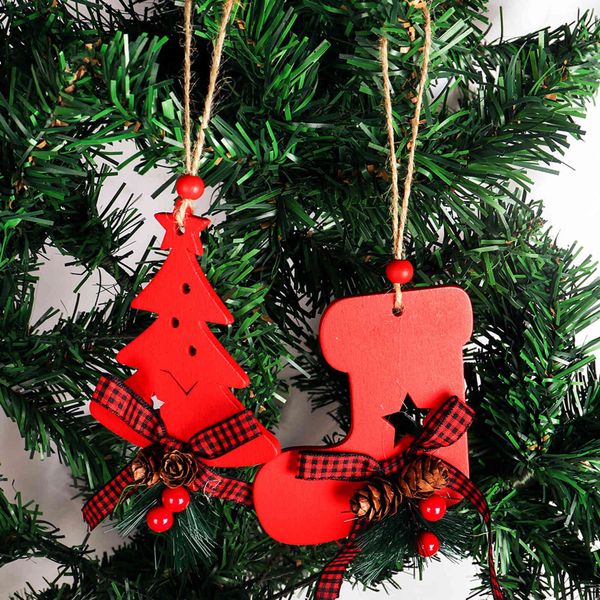

new decorations christmas tree creative bow pine needle wooden pendant christmas tree layout pendant