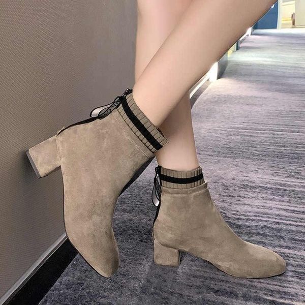 

boots fashion women ankle sole high heels latest suede ladies shoes brand swag zipper super, Black
