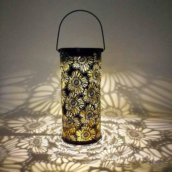 

solar lamps led lantern light hollow chrysanthemum pattern projection wrought iron waterproof garden yard decor
