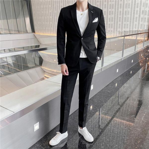 

men's suits & blazers casual suit coat 2021 korean fashion slim handsome youth british two piece, White;black