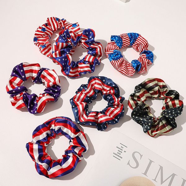 

hair accessories women girls us flag independence day scrunchies 4th of july elastic ring ponytail holder hairbands rubber band scrunchty m3, Slivery;white