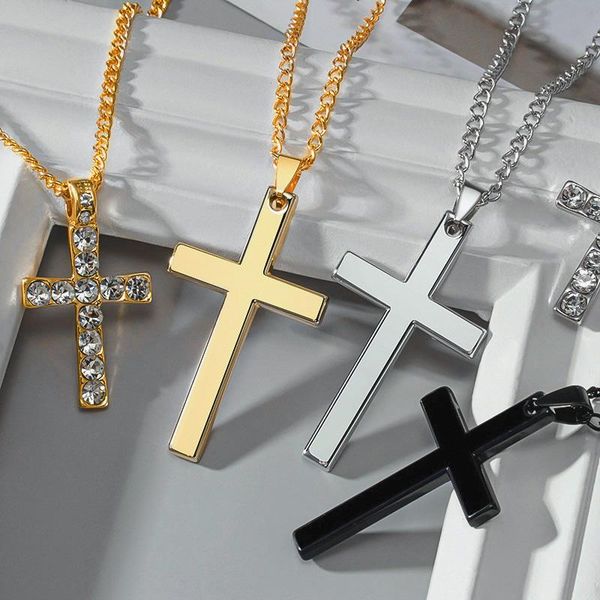 

cross necklace for men fashion pendant long style crystal chain 2021 trend party women crosses punk jewelry gift necklaces, Silver