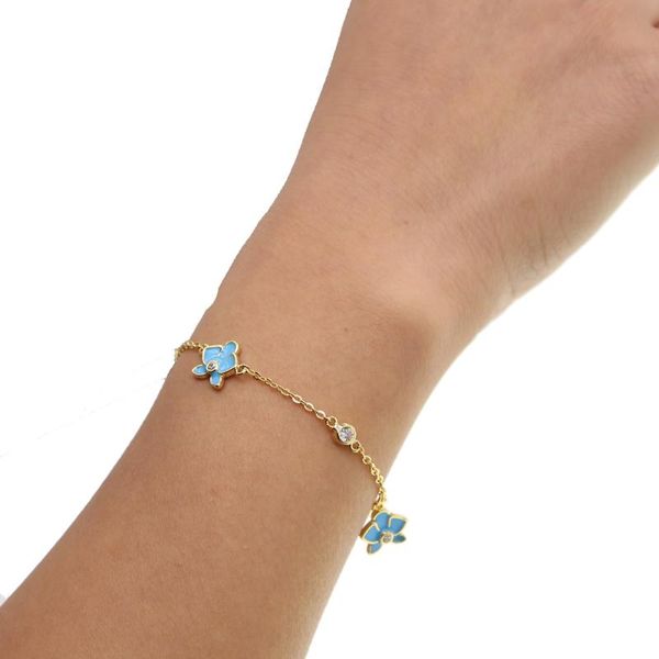 

charm bracelets elegent fashion blue color enamel oil drop flower cz jewelry for women girl female child gift pulseiras, Golden;silver
