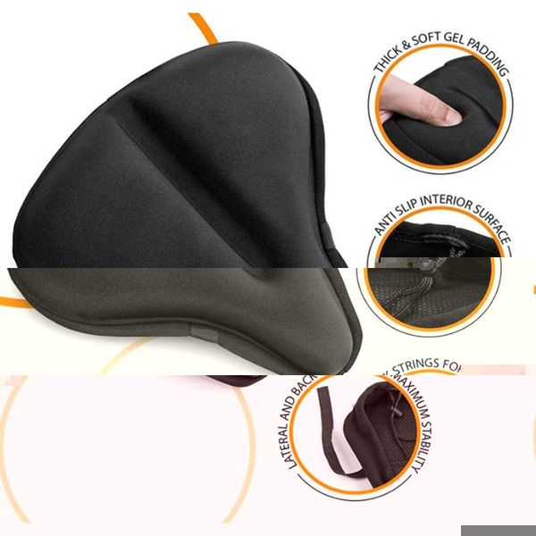 

bike saddles large seat cushion wide silica gel soft pad most comfortable exercise bicycle saddle cover for women and men