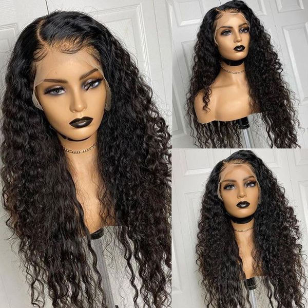 

synthetic wigs afro kinky curly lace front wig with baby hair long part resistant fiber replacement, Black