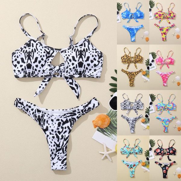 

women's swimwear summer floral printed bikini sets push-up padded bra swimsuit bathing suit flower hollow straps beachwear, White;black