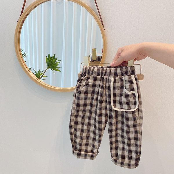 

trousers plaid casual pants for girls 1-6t pocket children loose harem black green cotton boy elastic waist, Blue