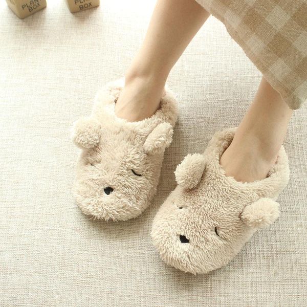 

slippers fashion women bear faux fur cartoon cotton home indoor floor woman warm plush covered slipper male pantoufle, Black