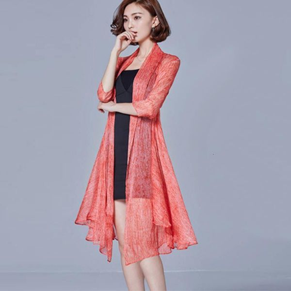 

women's knits & tees fashion cardigan blouse summer women long chiffon blouses loose thin mesh beach shirts sunscreen clothin, White