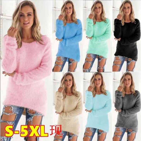 

Autumn and winter fashion solid color long sleeve women' sweater top, White