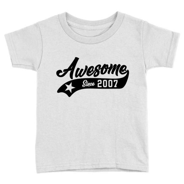 

awesome since 2007 kids t-shirt 11th year old birthday celebration gift cool top, White;black