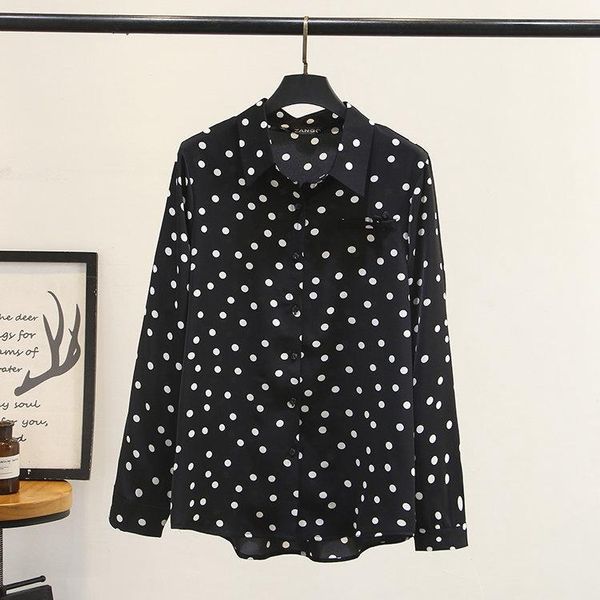 

women's blouses & shirts plus size polka dot printed long sleeved blouse loose big white black blusas officewear top