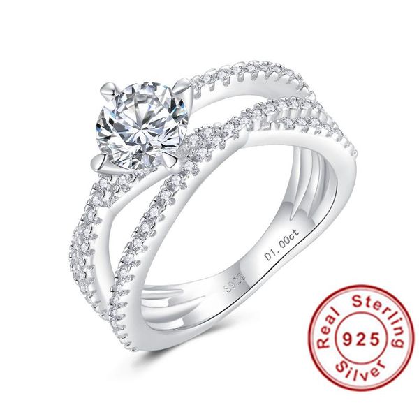 Fedi nuziali oro bianco 18 carati per donna diamante mossinato taglio rotondo argento 925 fascia regalo gioielli da sposa
