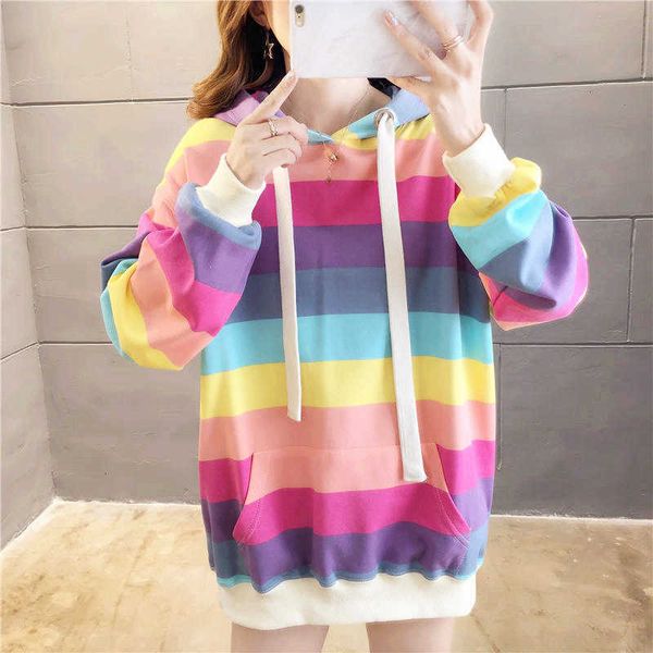 

women's hoodies & sweatshirts harajuku raiow stripe women sweatshirt loose pullover for sweet girls pastel fahion pink clothes cut, Black