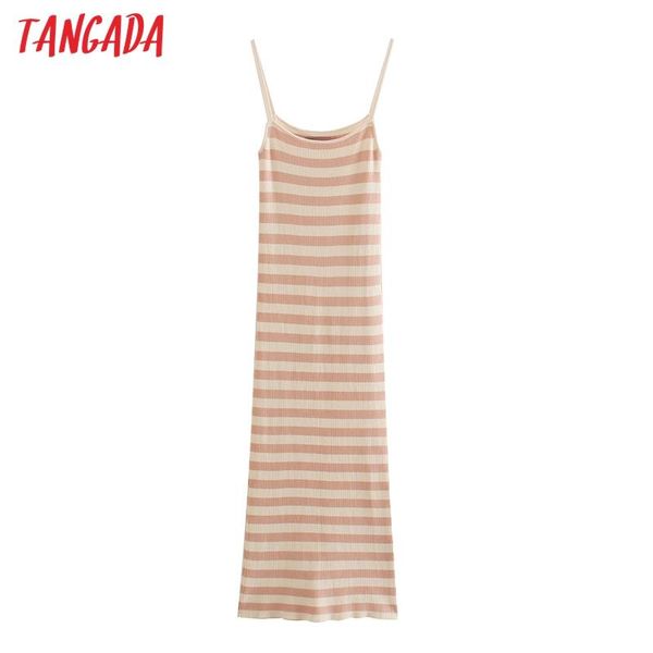 

tangada women 2021 chic fashion striped slim knitted midi dress vintage straps female dresses vestidos be324 casual, Black;gray