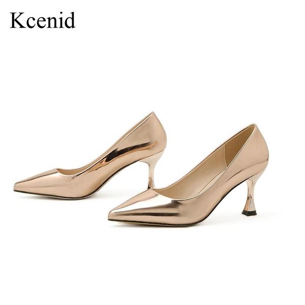 

dress shoes kcenid fashion women patent leather shallow high heels pointed toe silver champange pumps female bridal, Black