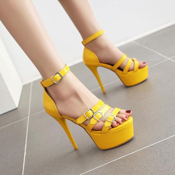 

brand elegant sandals women high heels pumps super heel 13cm women's banquet waterproof platform toe 33-48, Black