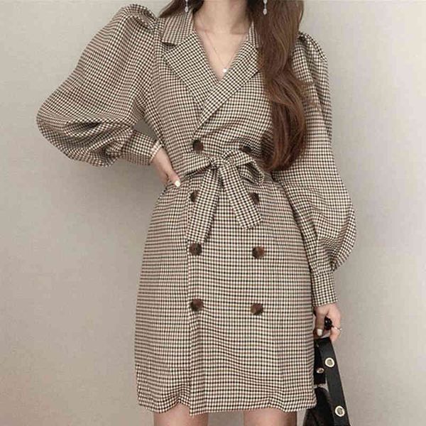 

dress vintage classic plaid suit women 2021 spring fall long sleeve minimalist fashion ol dresses vestidos robe y0m2, Black;gray