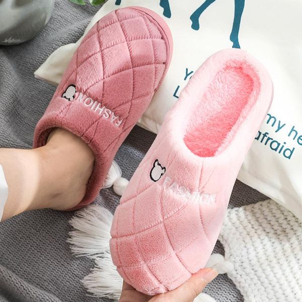 

winter women's slippers couples solid colors warm non-slip floor home indoor shoes ladies, Black