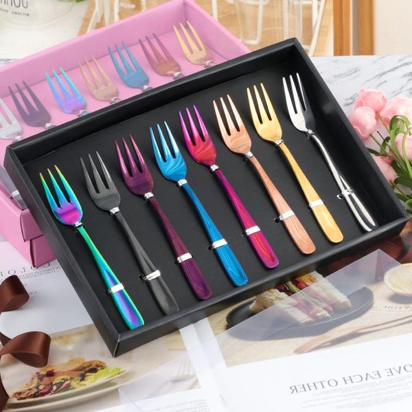 

forks 8pcs luxury fruit stainless steel cake dessert salad set with gift box small tea fork tableware