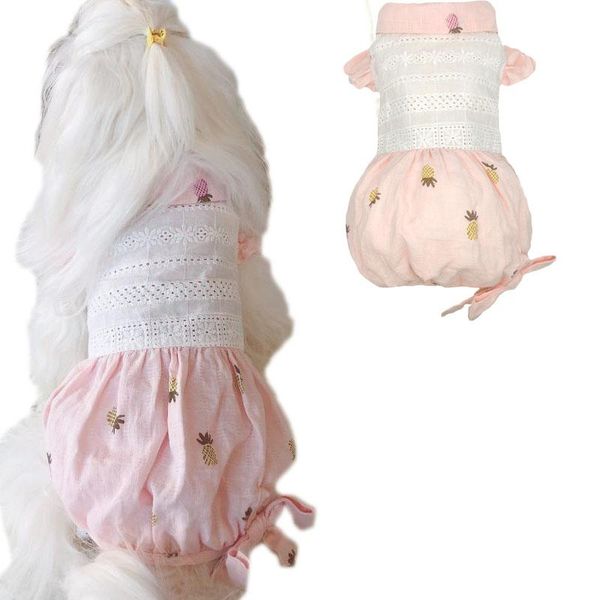 

dog apparel soft pet clothes for girls summer dresses small dogs pineapple puff lantern skirt hollow embroider shirt clothing xl