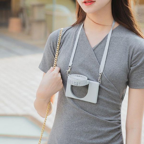 

electric fans mini neck hanging fan usb rechargeable 7 vanes portable hands with rope 3 speeds