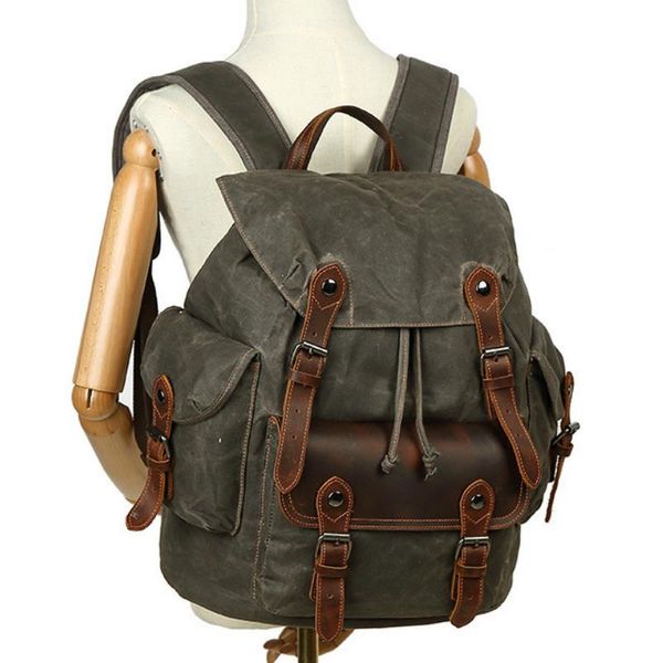 

backpack wax canvas crazy horse leather casual travel shoulder bags