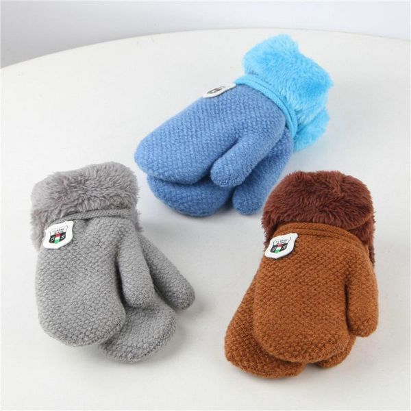 

five fingers gloves children keep warm knitting thickening furring knitted kids winter thick mittens for ski cycling climbing w1010, Blue;gray
