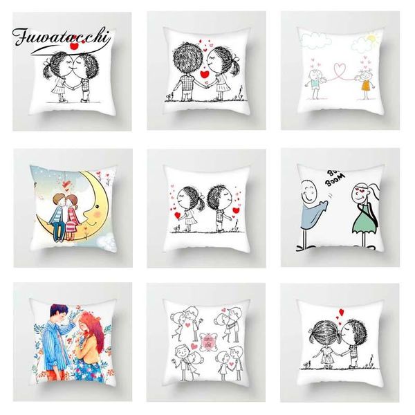 

fuwatacchi cute couples cushion cover stick love and heart pillow for car home sofa decorative pillowcase 45cm*45cm cushion/decorative