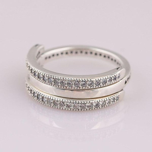 

cluster rings original 925 sterling silver ring reversible hearts with crystal for women wedding party gift fine europe jewelry, Golden;silver