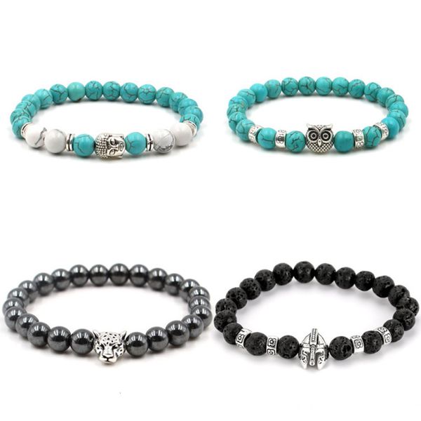 

hand catenary sales of natural 8mm turquoise owl buddha diy volcano helmet black gallstone leopard head bracelet