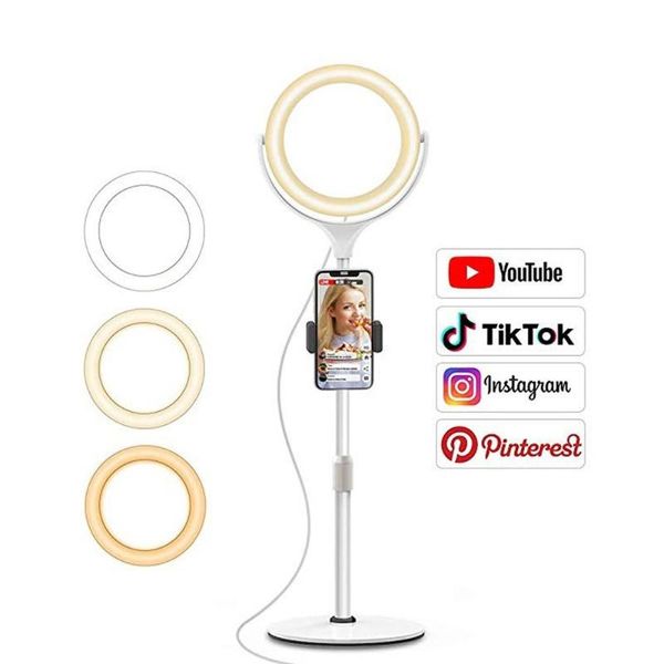 

universal selfie ring light with flexible mobile phone holder lazy bracket desk lamp led for live stream office cell mounts & holders