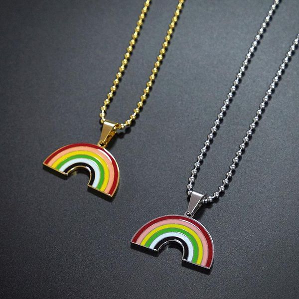 

pendant necklaces necklace for men rainbow stainless steel chain jewelry on the neck fashion couple beads wholesale gifts man, Silver