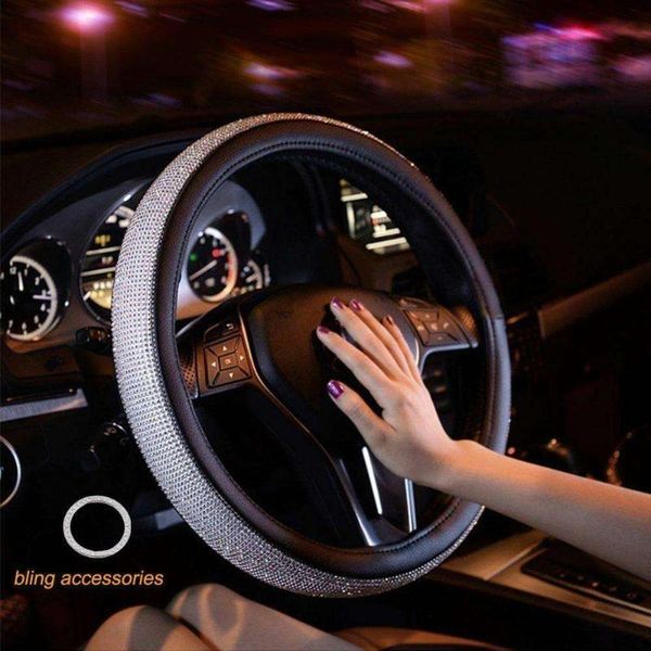 

steering wheel covers cover bling rhinestones crystals car handcraft leather for girls black