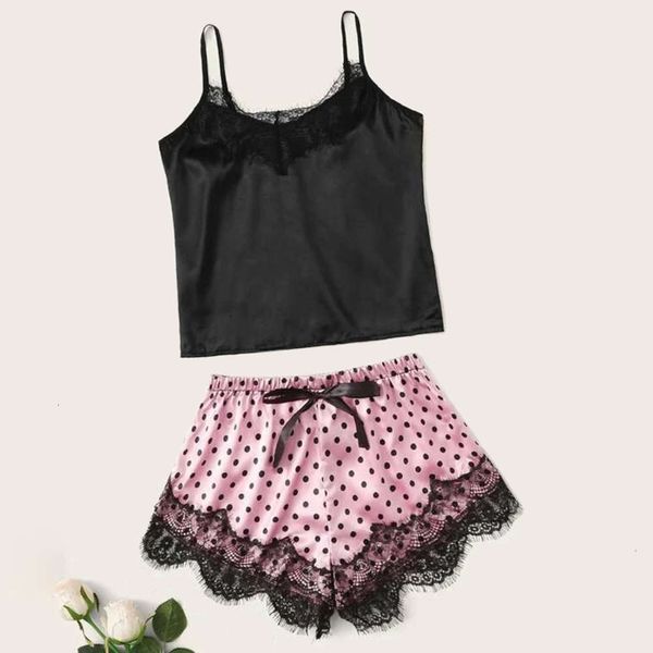 

women's sleepwear llyge lace patchwork lingerie set women polka dot print bow erotic lingeries female summer sweet ladies underwear set, Black;red